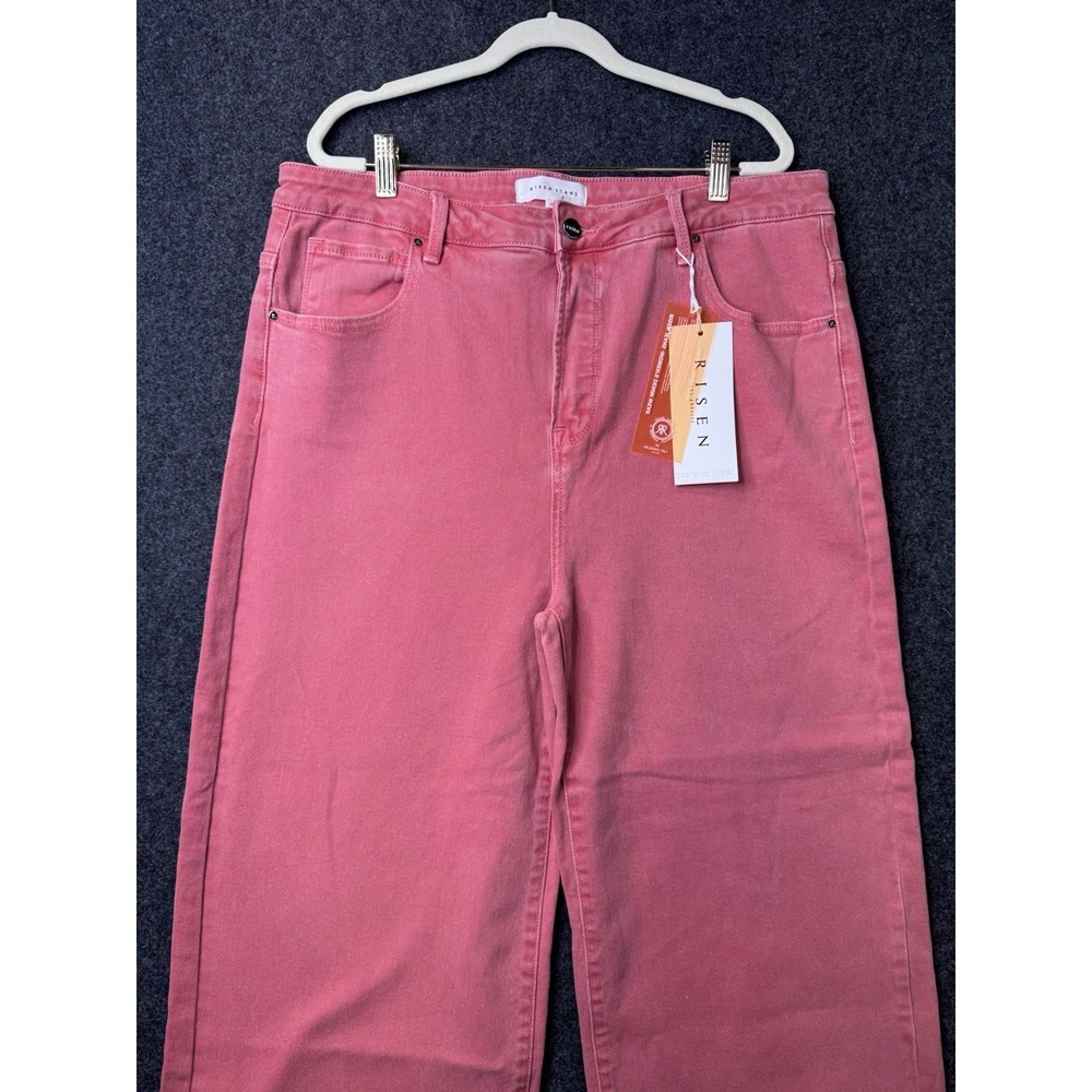Risen Jeans Wide Leg Crop Jeans Womens 2XL Peach Blossom Raw Hem Stretch NWT